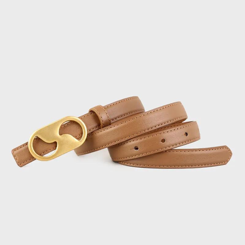 Leather Belt with Golden Buckle by Trendsi