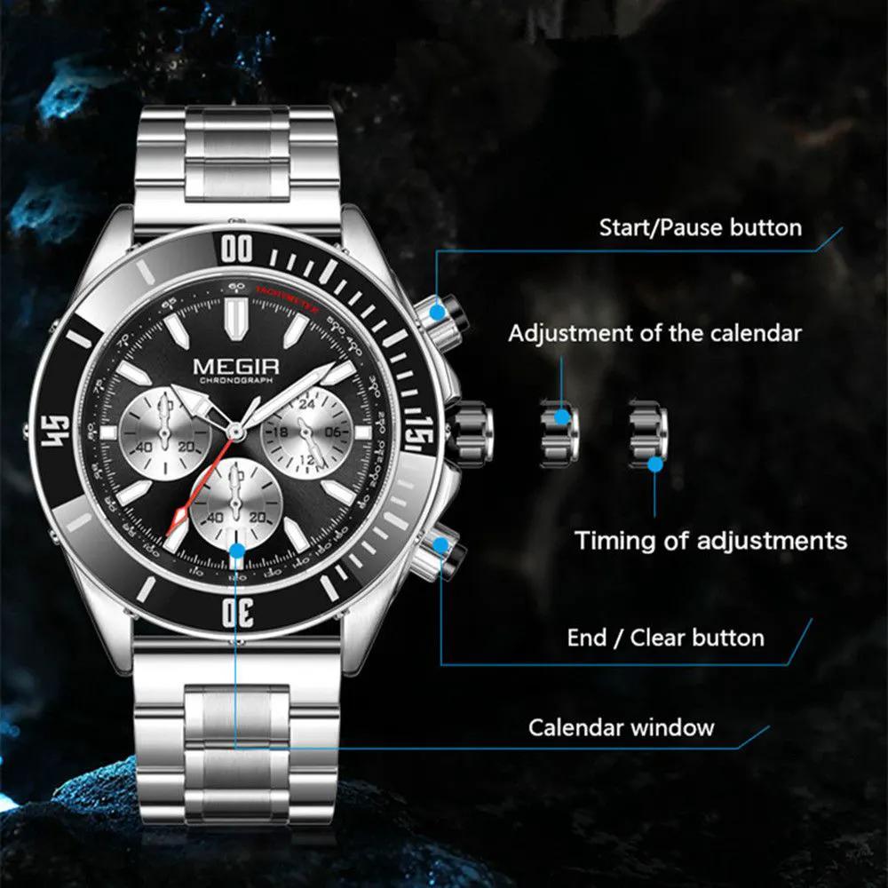 MEGIR Men Watch with Chronograph Fashion Quartz Military Waterproof Calendar Business Casual Wristwatches Clock Montre Homme 2226 by MEGIR WATCH GROUP