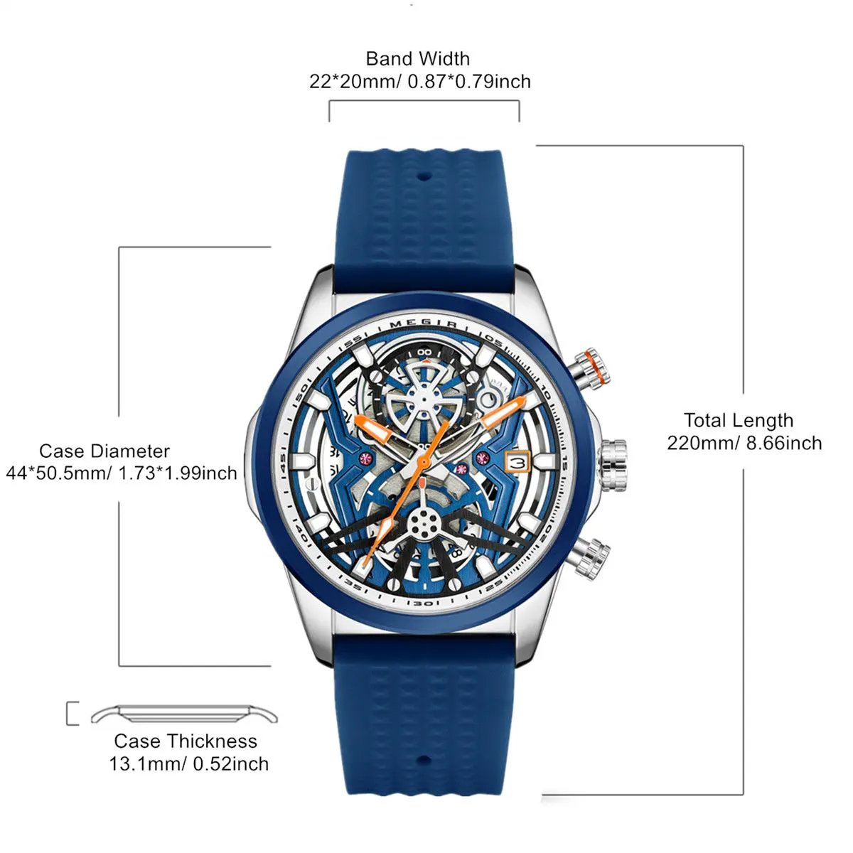MEGIR Men's Watch Chronograph Fashion Quartz Wristwatch Waterproof Luminous Sports Military Watches Clock with Auto Date 2235 by MEGIR WATCH GROUP