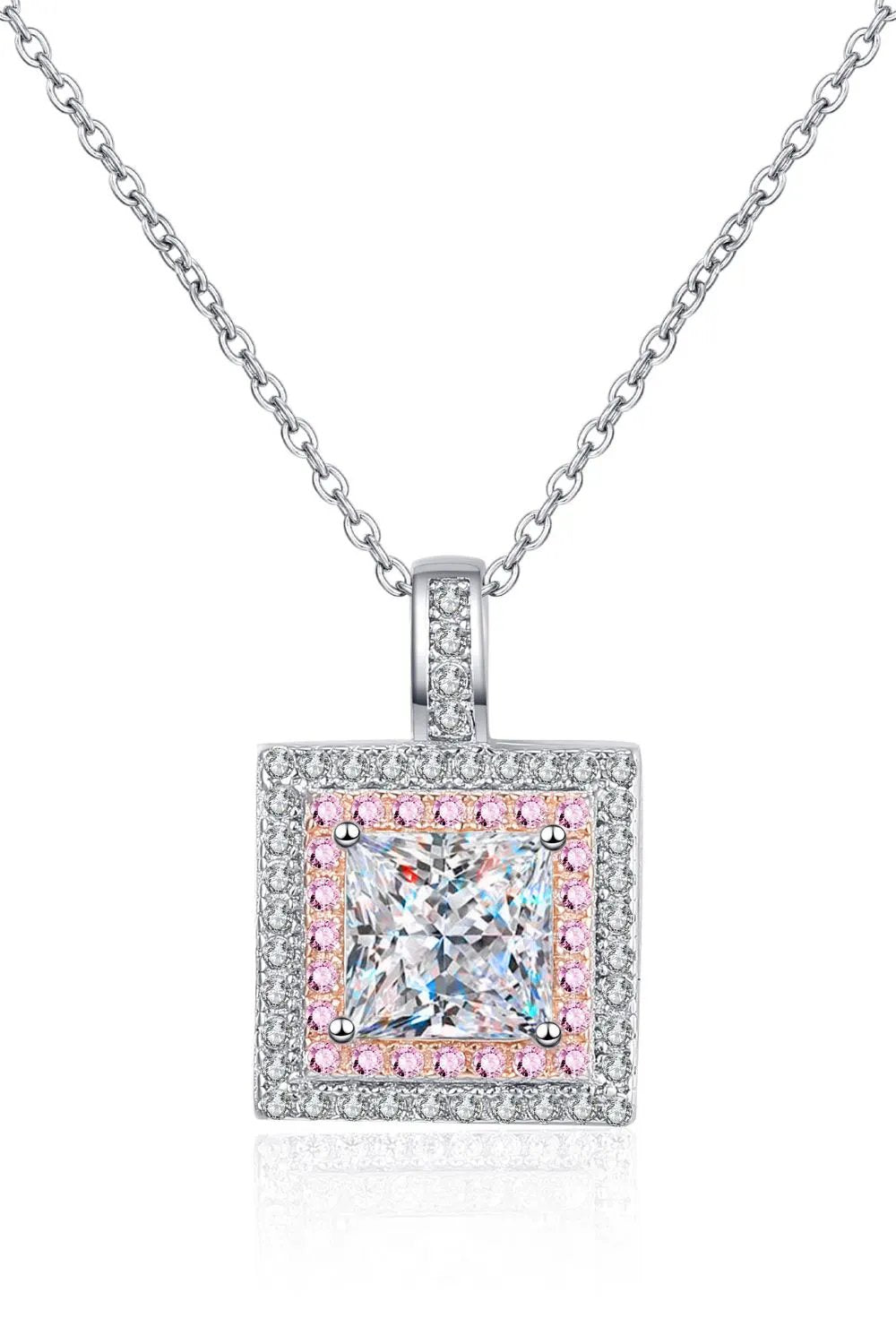 1 Carat Moissanite Square Pendant Chain Necklace by Partner Labels