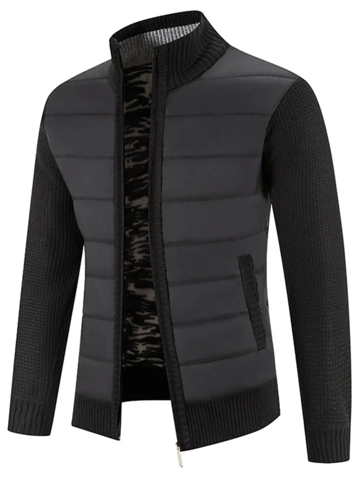 Men’s Plus Size Quilted Knit Bomber Jacket with Stand Collar | Partner Labels Selection by Partner Label