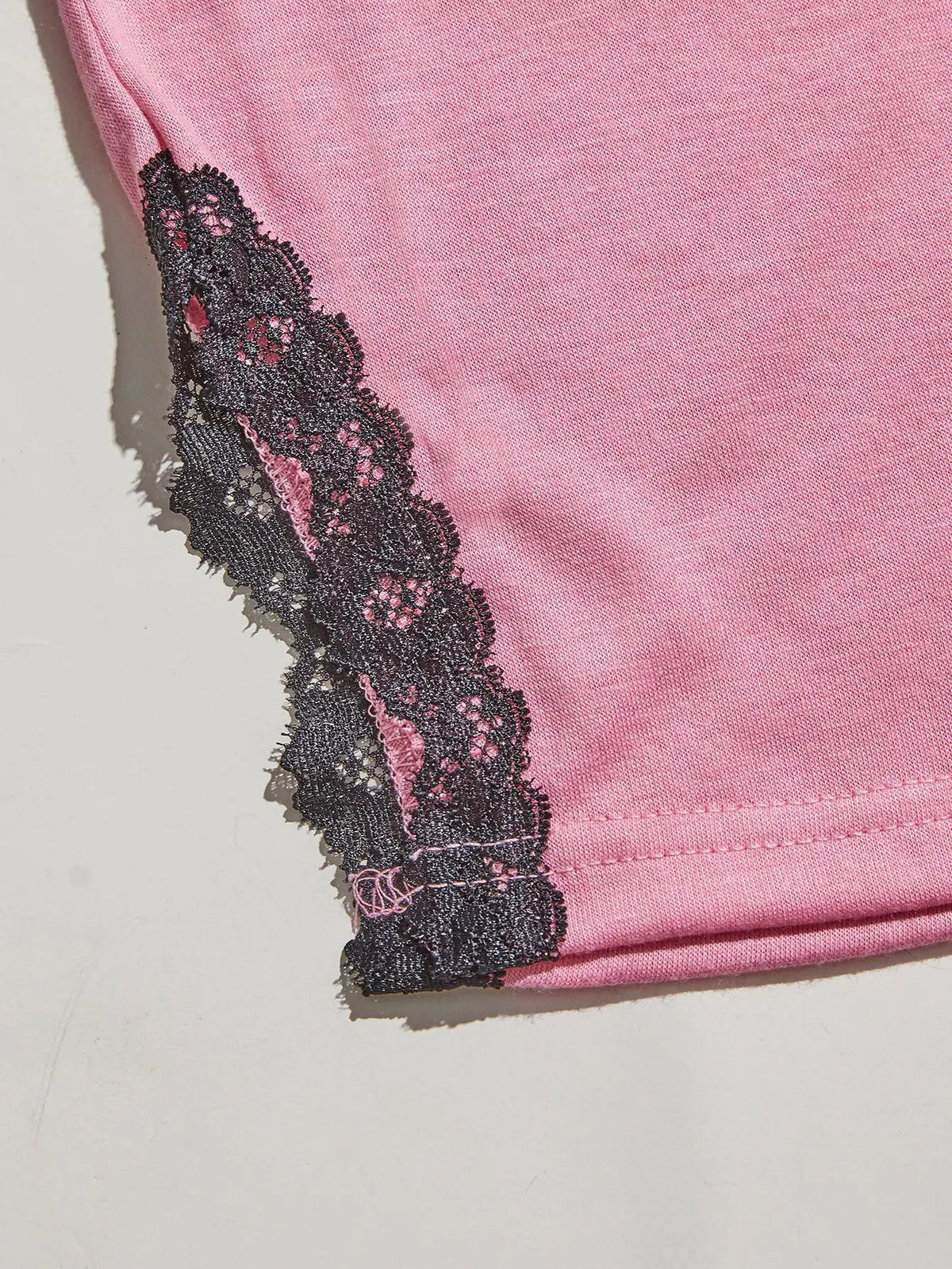 V-Neck Lace Trim Slit Cami and Pants Pajama Set by Partner Label
