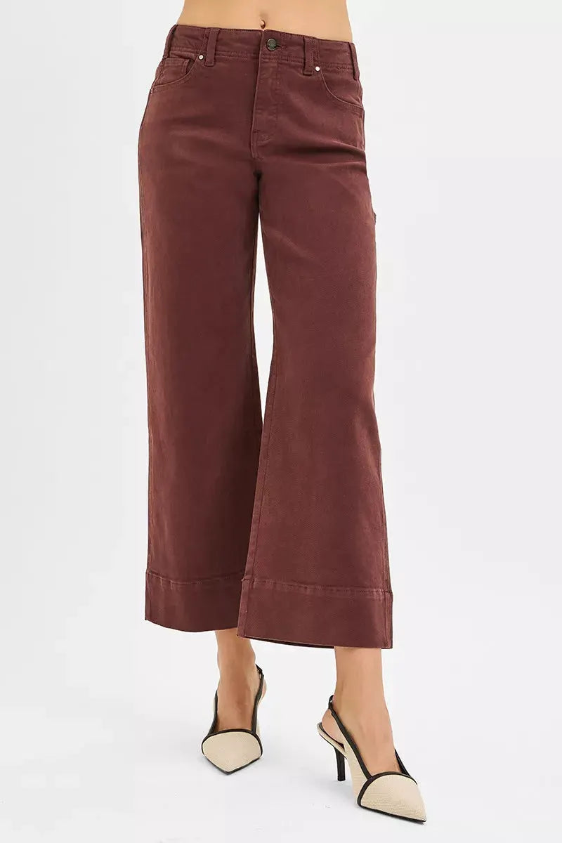RISEN Tummy Control High Rise Crop Wide No Waist Band Pants by RISEN