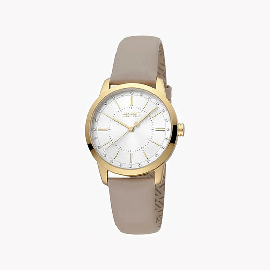 Esprit Women's Beige Leather Watch, Silver Dial | Es1l063m0015 by ESPRIT