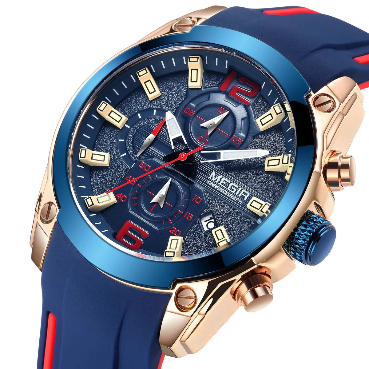 MEGIR Brand Luxury Big Dial Sport Quartz Watch for Men Waterproof Silicone Strap Chronograph Clock Wristwatch Reloj Hombre 2063 by MEGIR WATCH GROUP