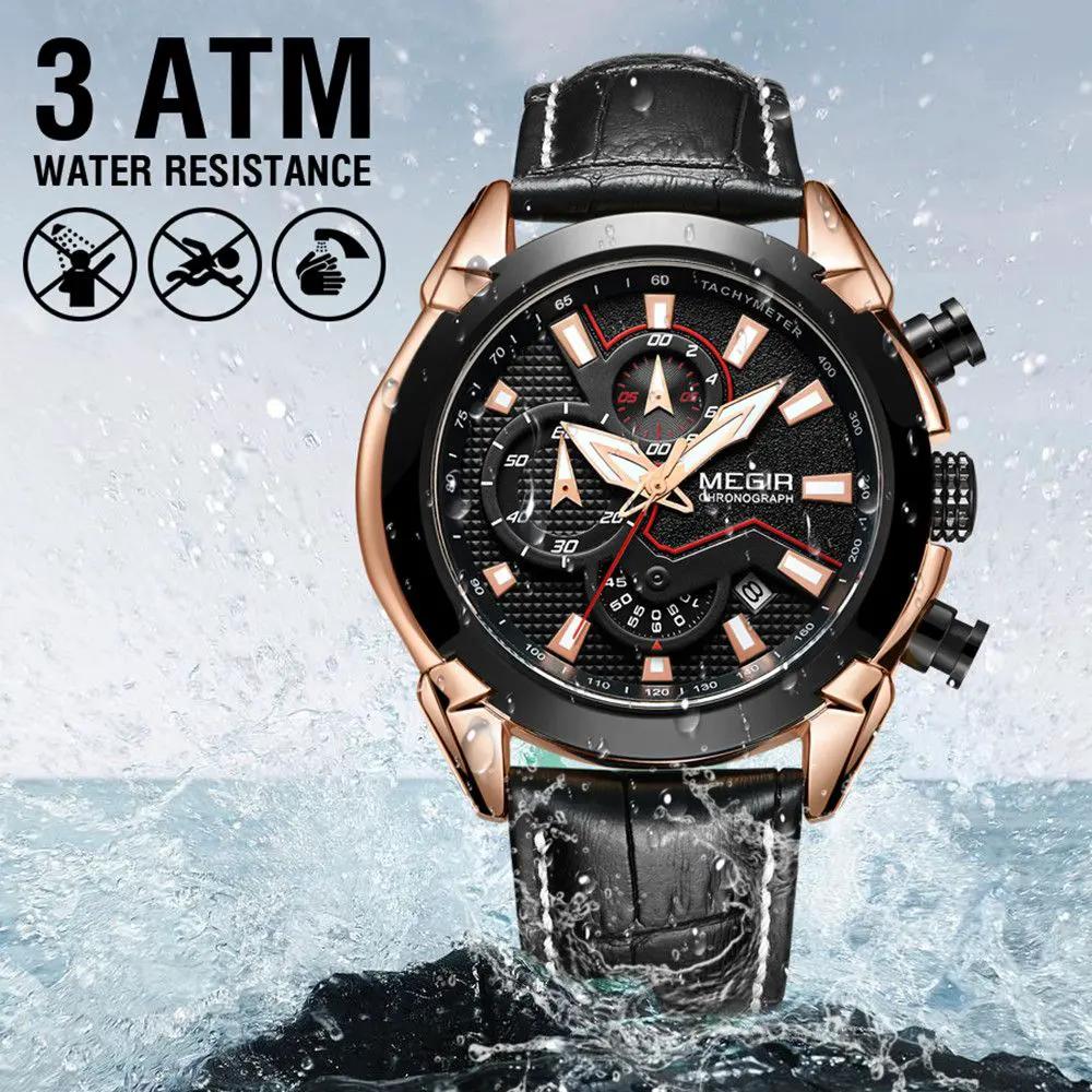 MEGIR Luxury Brand Military Sport Watches for Men Leather Strap Quartz Wristwatch Waterproof Date Chronograph Reloj Hombre 2065 by MEGIR WATCH GROUP