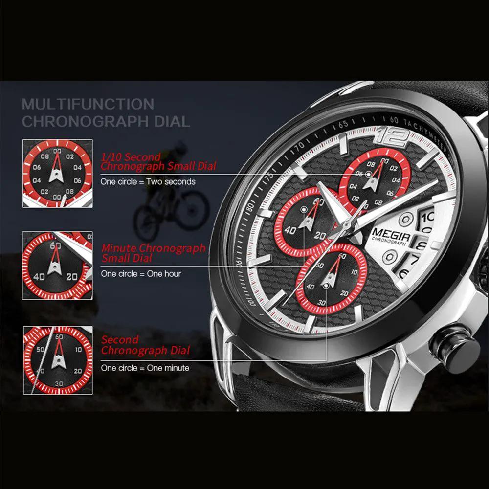 MEGIR Fashion Men Military Sport Watches Leather Strap Quartz Business Wristwatch Chronograph Waterproof Luminous Date Clock 2071 by MEGIR WATCH GROUP