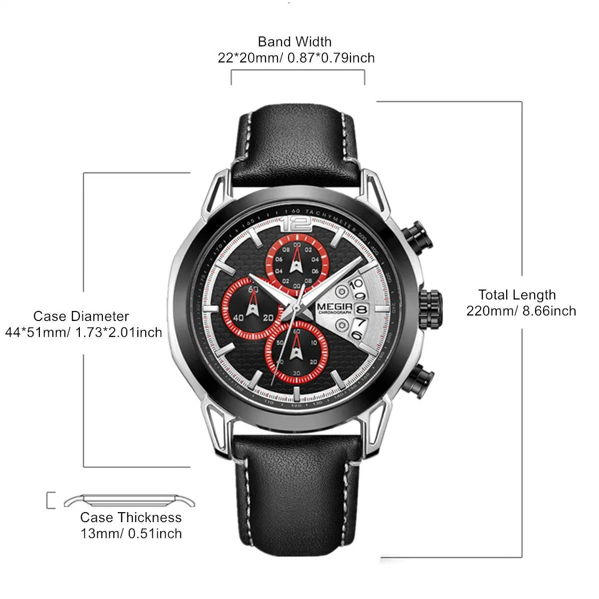 MEGIR Fashion Men Military Sport Watches Leather Strap Quartz Business Wristwatch Chronograph Waterproof Luminous Date Clock 2071 by MEGIR WATCH GROUP