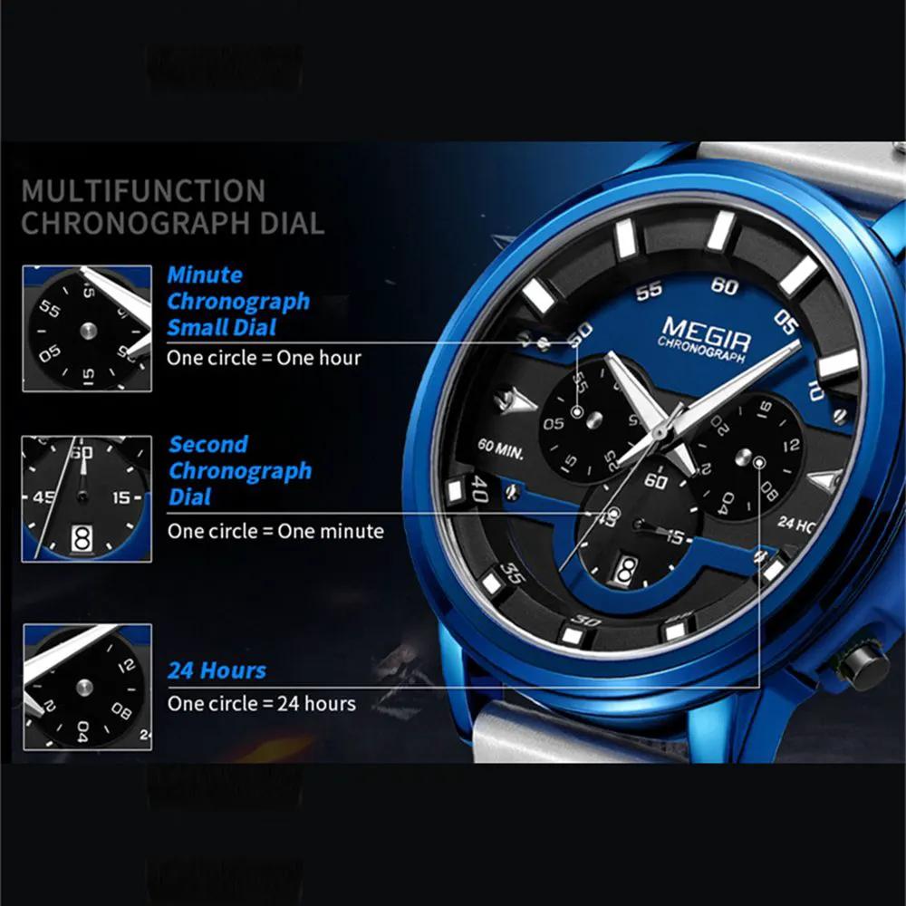 MEGIR Fashion Sport Watches for Men Large Dial Waterproof Luminous Quartz Wristwatch Chronograph Date Clock 24-hour 2080 by MEGIR WATCH GROUP