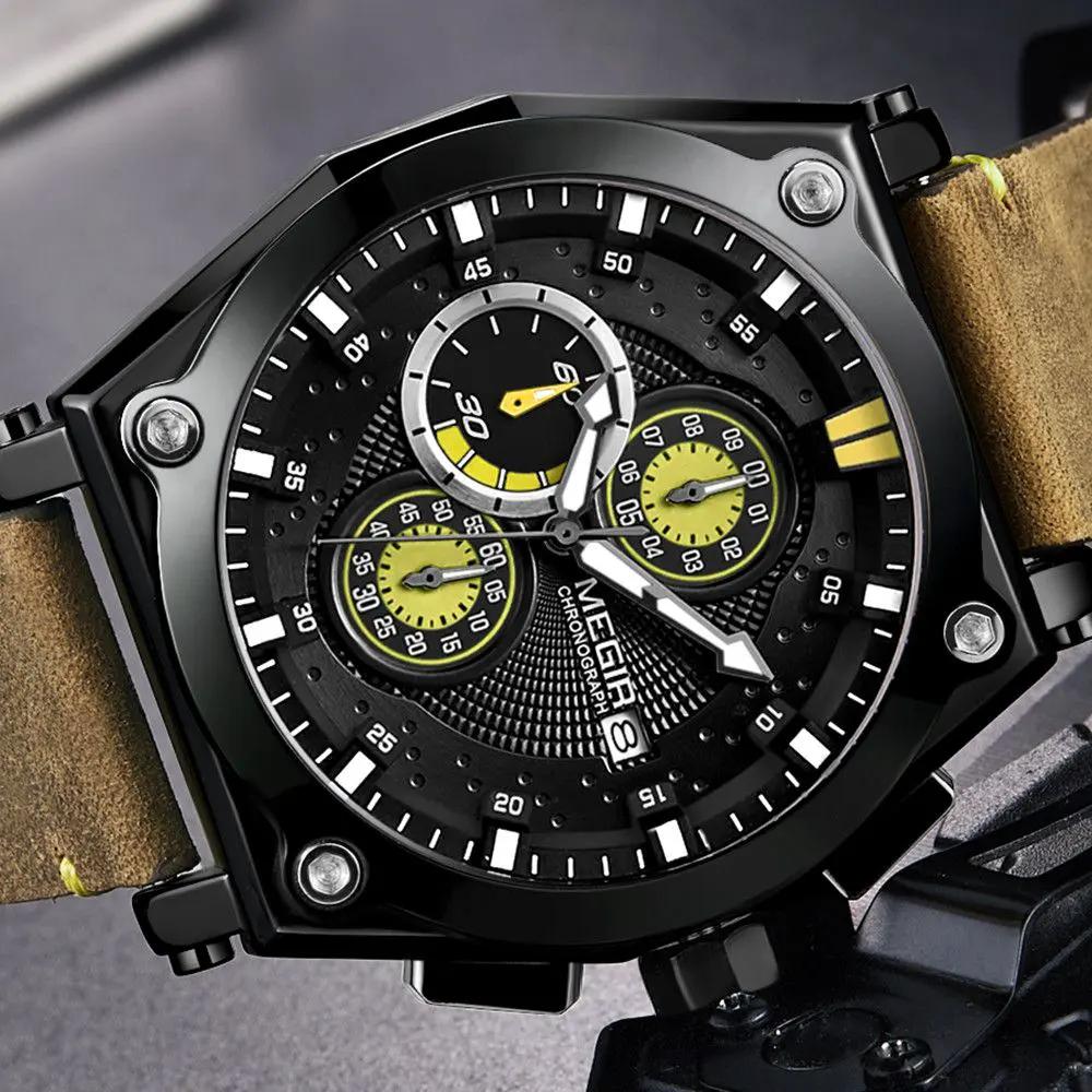 MEGIR Luxury Quartz Men Watch Multifunction Leather Strap Sport Chronograph Waterproof Man Wristwatch Clock Montre Homme 2098 by MEGIR WATCH GROUP