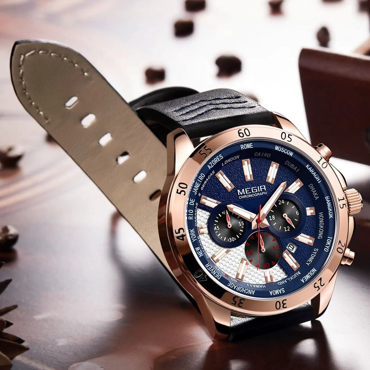 MEGIR Men Sport Watch Luxury Leather Strap Casual Quartz Chronograph Waterproof Luminous Male Wristwatch Relogio Masculino 2103 by MEGIR WATCH GROUP