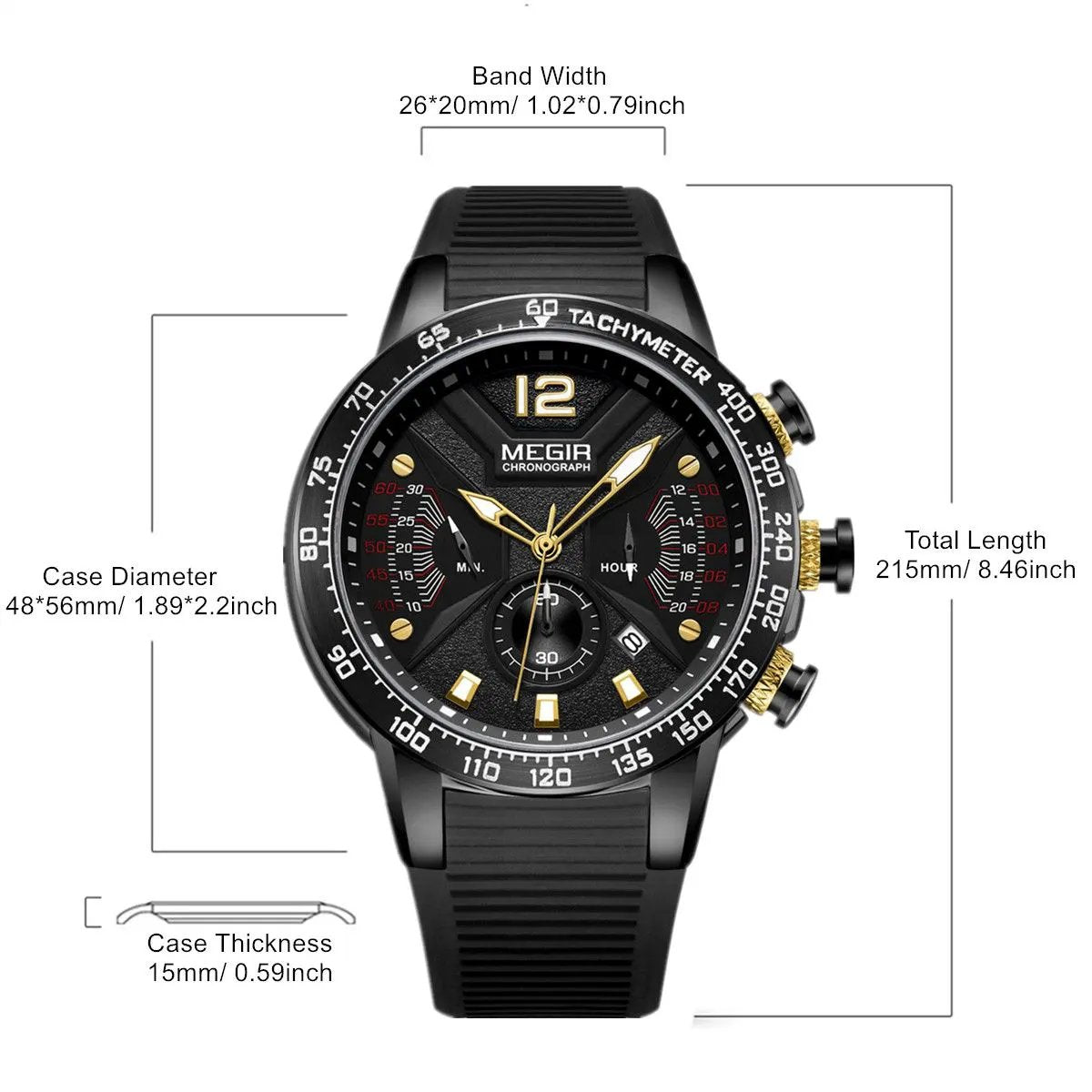 MEGIR Silicone Strap Quartz Military Watches for Men Fashion Sport Wristwatch Clock Big Dial Watch Chronograph Montre Homme 2106 by MEGIR WATCH GROUP