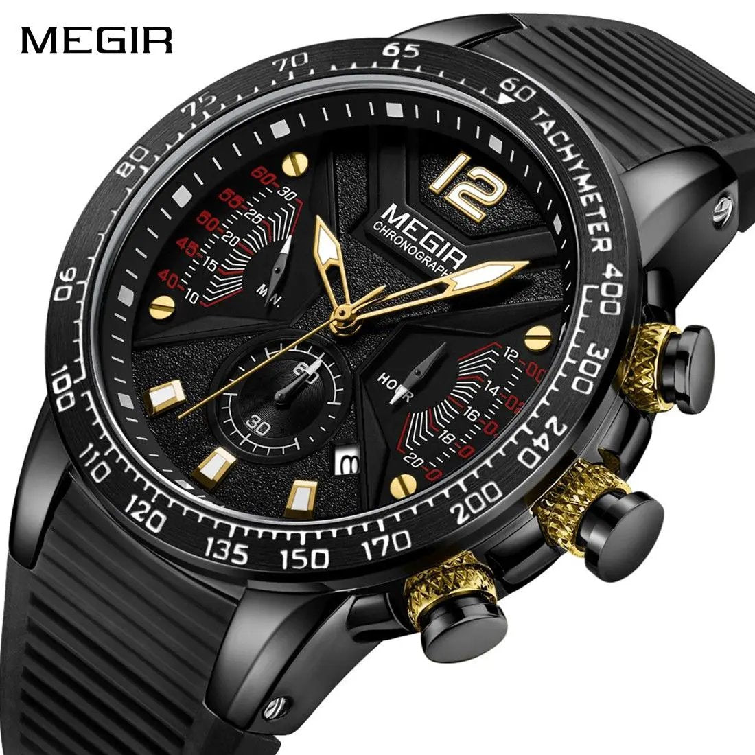 MEGIR Silicone Strap Quartz Military Watches for Men Fashion Sport Wristwatch Clock Big Dial Watch Chronograph Montre Homme 2106 by MEGIR WATCH GROUP