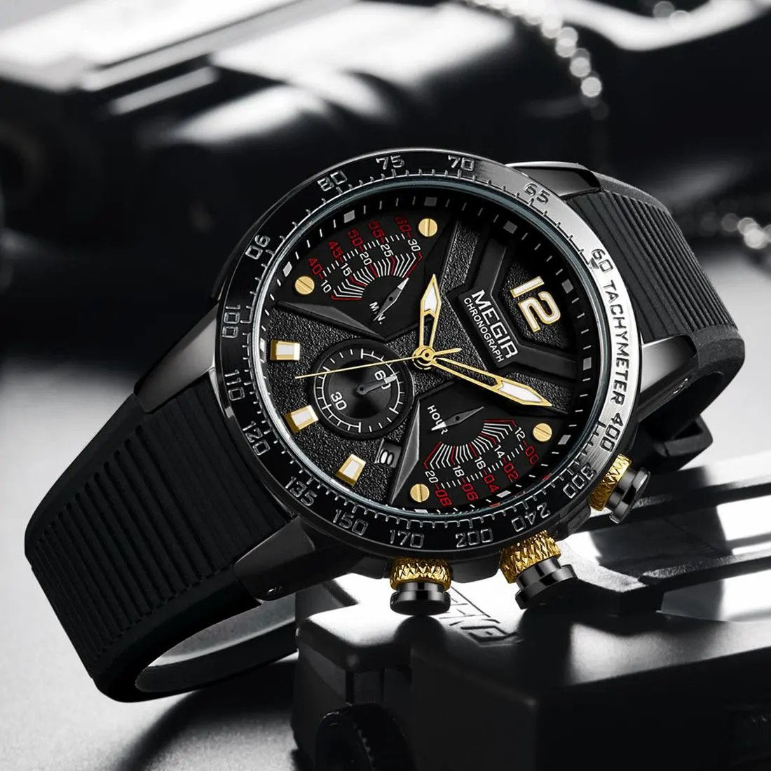 MEGIR Silicone Strap Quartz Military Watches for Men Fashion Sport Wristwatch Clock Big Dial Watch Chronograph Montre Homme 2106 by MEGIR WATCH GROUP