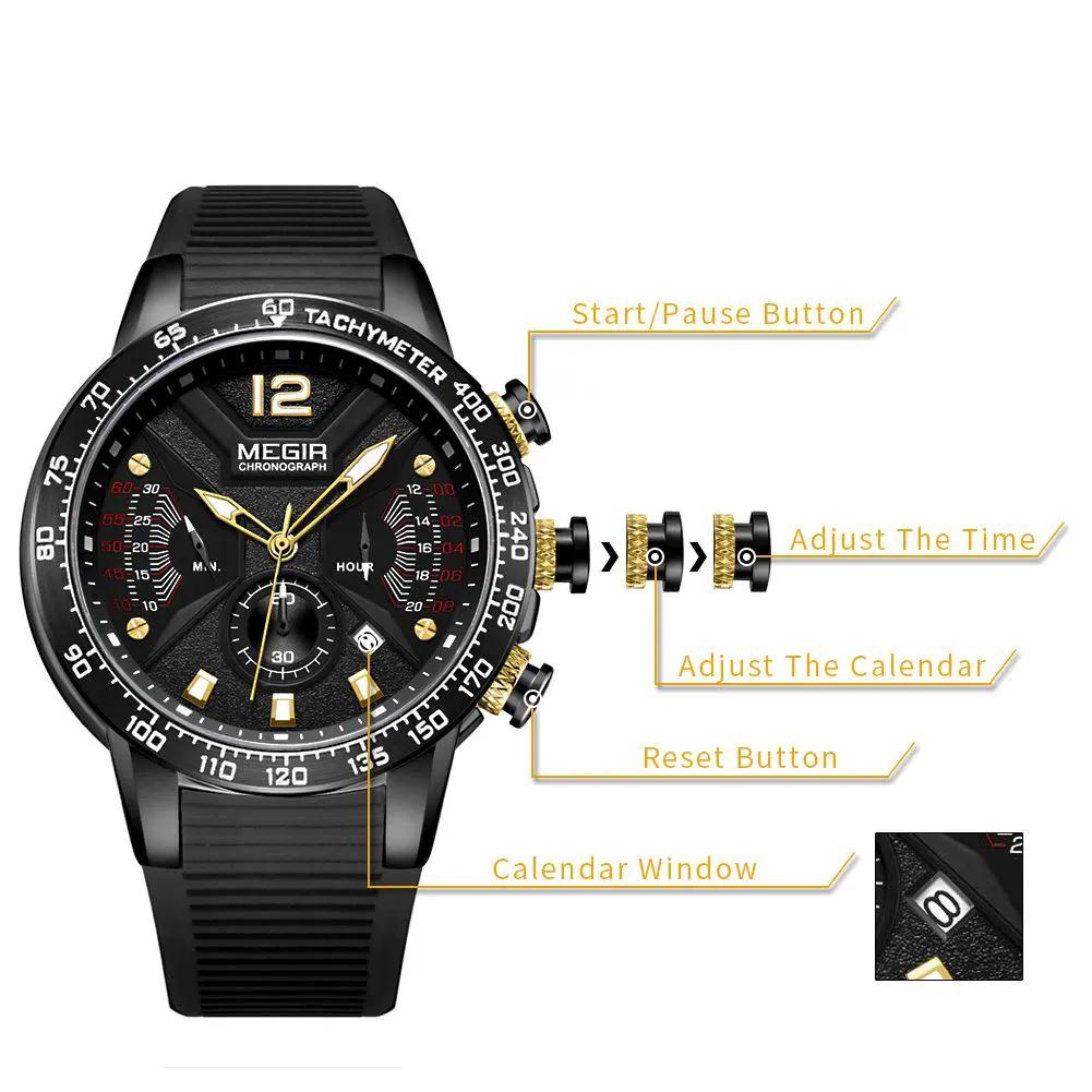 MEGIR Silicone Strap Quartz Military Watches for Men Fashion Sport Wristwatch Clock Big Dial Watch Chronograph Montre Homme 2106 by MEGIR WATCH GROUP