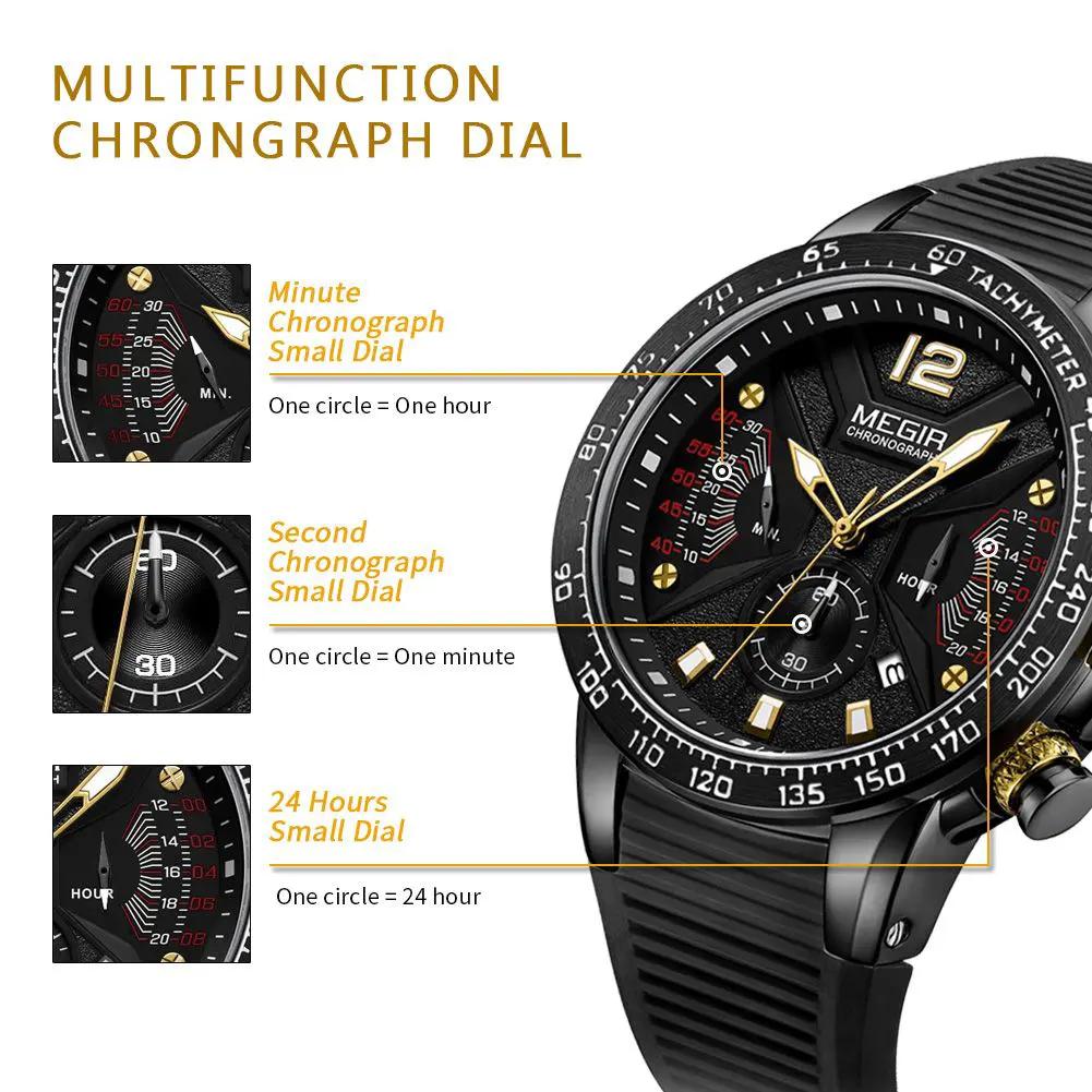 MEGIR Silicone Strap Quartz Military Watches for Men Fashion Sport Wristwatch Clock Big Dial Watch Chronograph Montre Homme 2106 by MEGIR WATCH GROUP