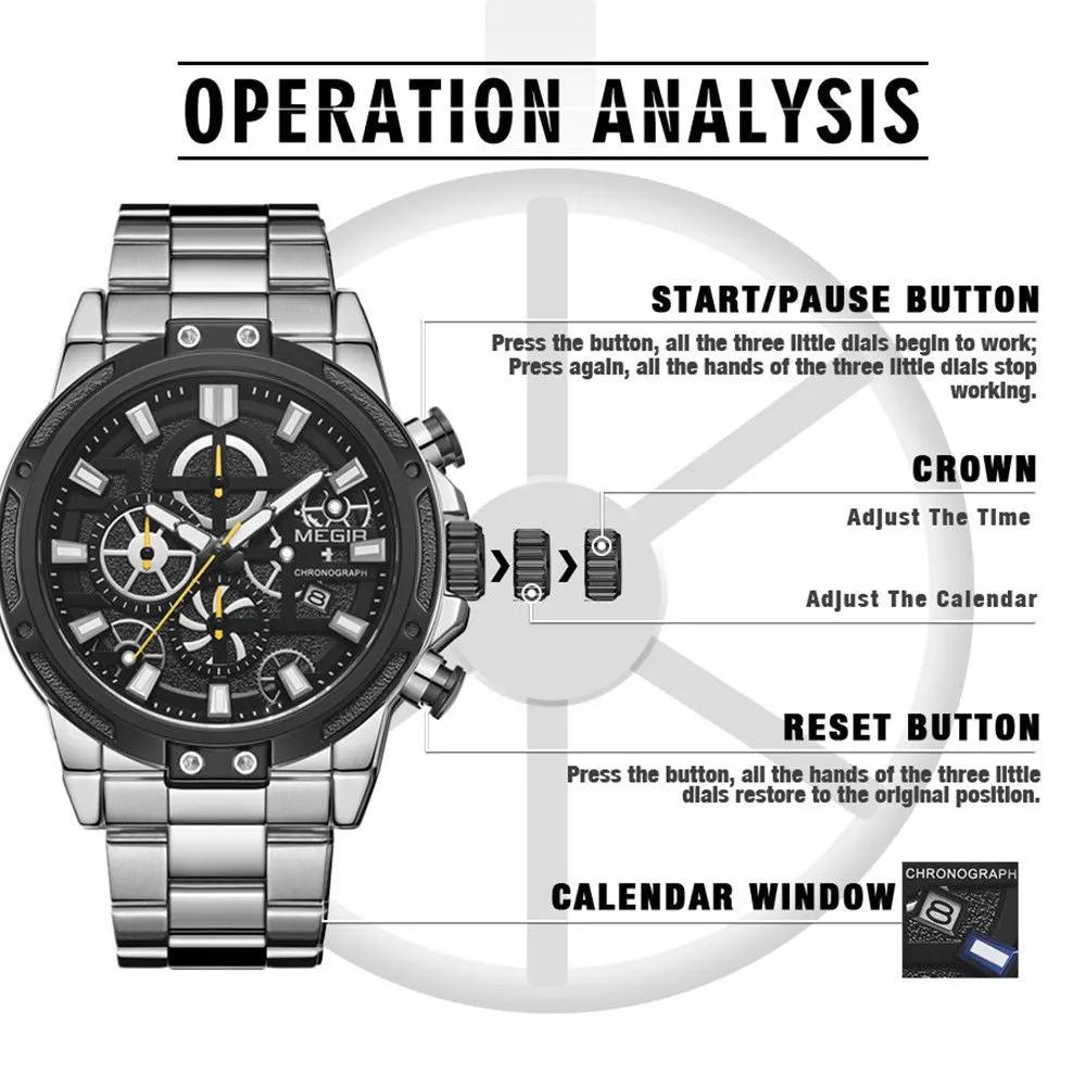 MEGIR Luxury Business Watches for Man Stainless Steel Strap Quartz Casual Wristwatch Waterproof Calendar Men Chronograph 2108 by MEGIR WATCH GROUP