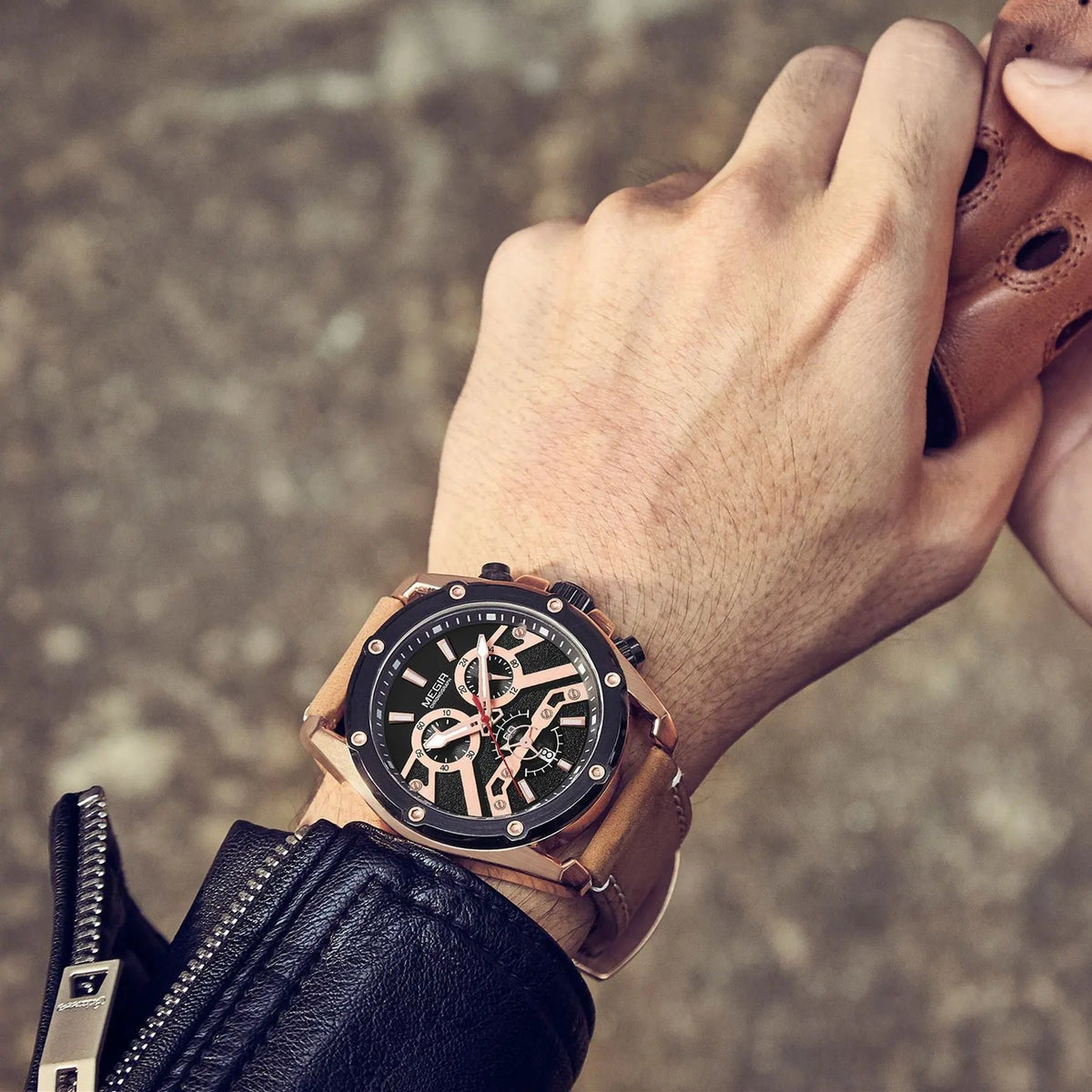 MEGIR Watches for Men Leather Strap Sport Wristwatch Male Clock Waterproof Luminous Quartz Chronograph 24-hour Reloj Hombre 2120 by MEGIR WATCH GROUP