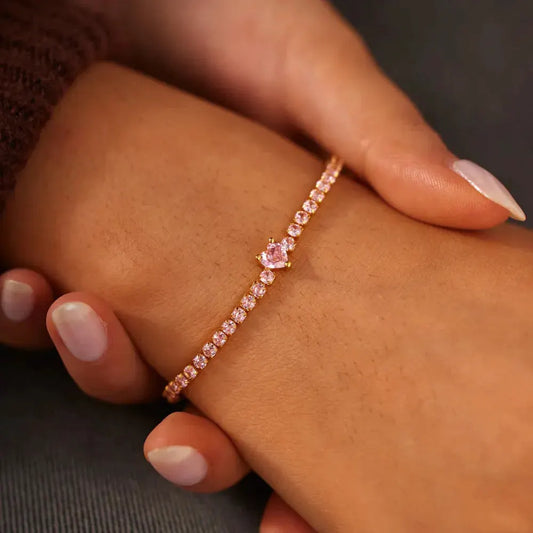 Heart Shape Inlaid Zircon 18K Gold-Plated Bracelet by Partner Label
