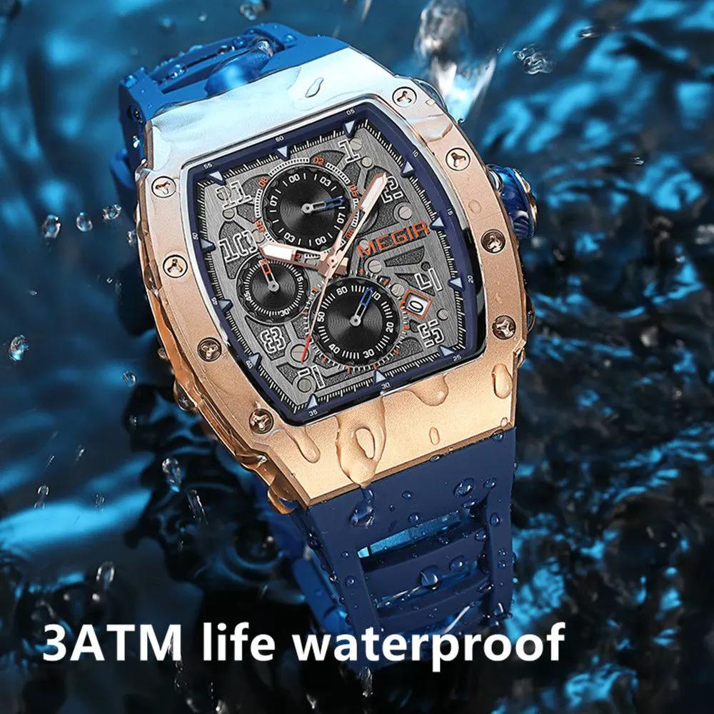 MEGIR Blue Luxury Sport Watch for Men Steel Case Waterproof Luminous Military Quartz Chronograph Auto Date Reloj Hombre 8411 by MEGIR WATCH GROUP
