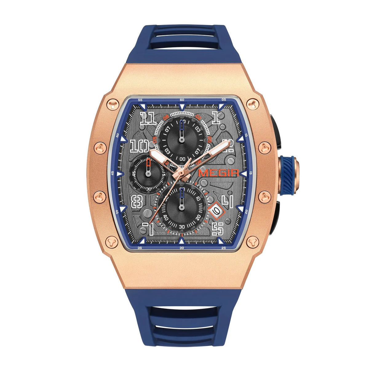 MEGIR Blue Luxury Sport Watch for Men Steel Case Waterproof Luminous Military Quartz Chronograph Auto Date Reloj Hombre 8411 by MEGIR WATCH GROUP