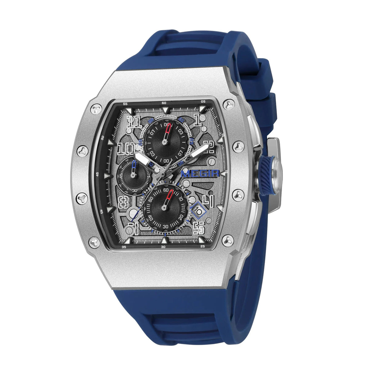MEGIR Blue Luxury Sport Watch for Men Steel Case Waterproof Luminous Military Quartz Chronograph Auto Date Reloj Hombre 8411 by MEGIR WATCH GROUP