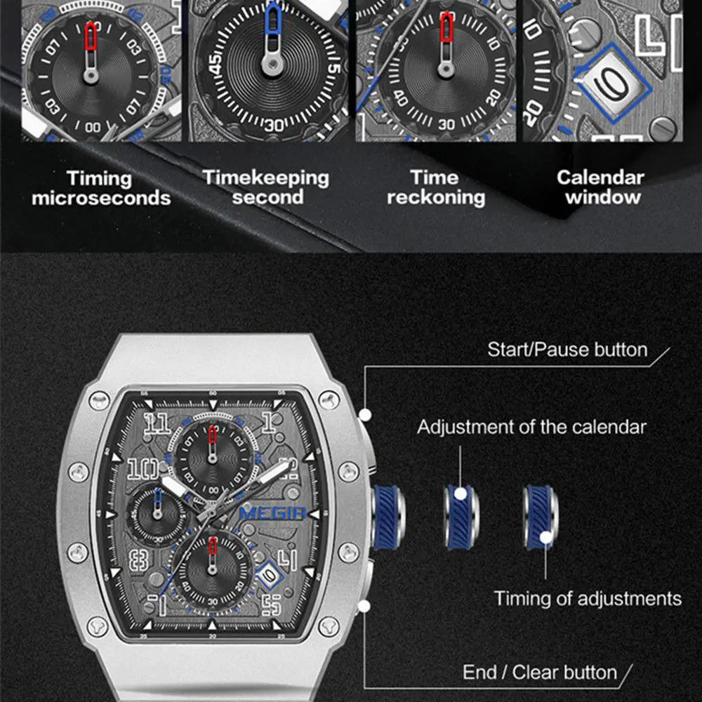 MEGIR Blue Luxury Sport Watch for Men Steel Case Waterproof Luminous Military Quartz Chronograph Auto Date Reloj Hombre 8411 by MEGIR WATCH GROUP