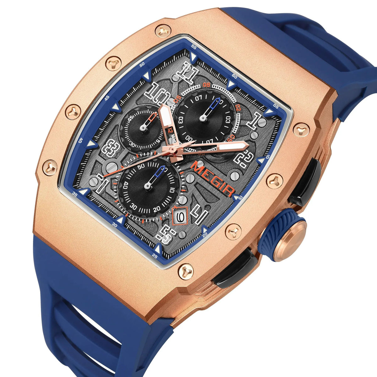 MEGIR Blue Luxury Sport Watch for Men Steel Case Waterproof Luminous Military Quartz Chronograph Auto Date Reloj Hombre 8411 by MEGIR WATCH GROUP
