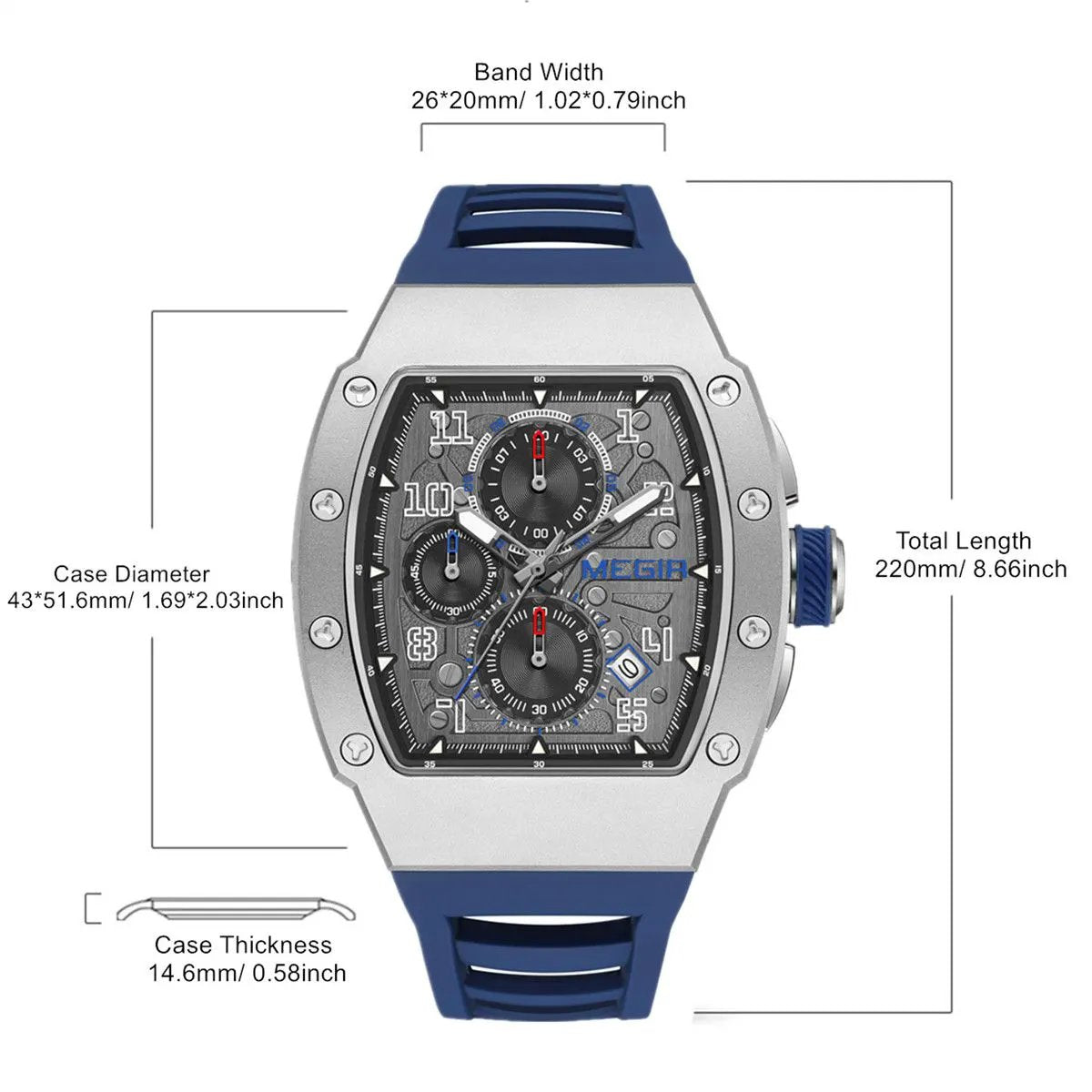 MEGIR Blue Luxury Sport Watch for Men Steel Case Waterproof Luminous Military Quartz Chronograph Auto Date Reloj Hombre 8411 by MEGIR WATCH GROUP