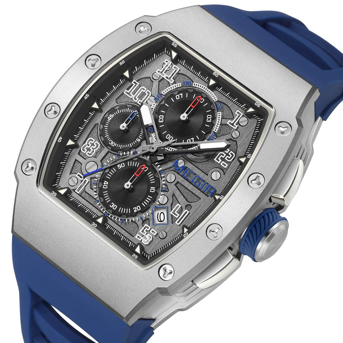 MEGIR Blue Luxury Sport Watch for Men Steel Case Waterproof Luminous Military Quartz Chronograph Auto Date Reloj Hombre 8411 by MEGIR WATCH GROUP