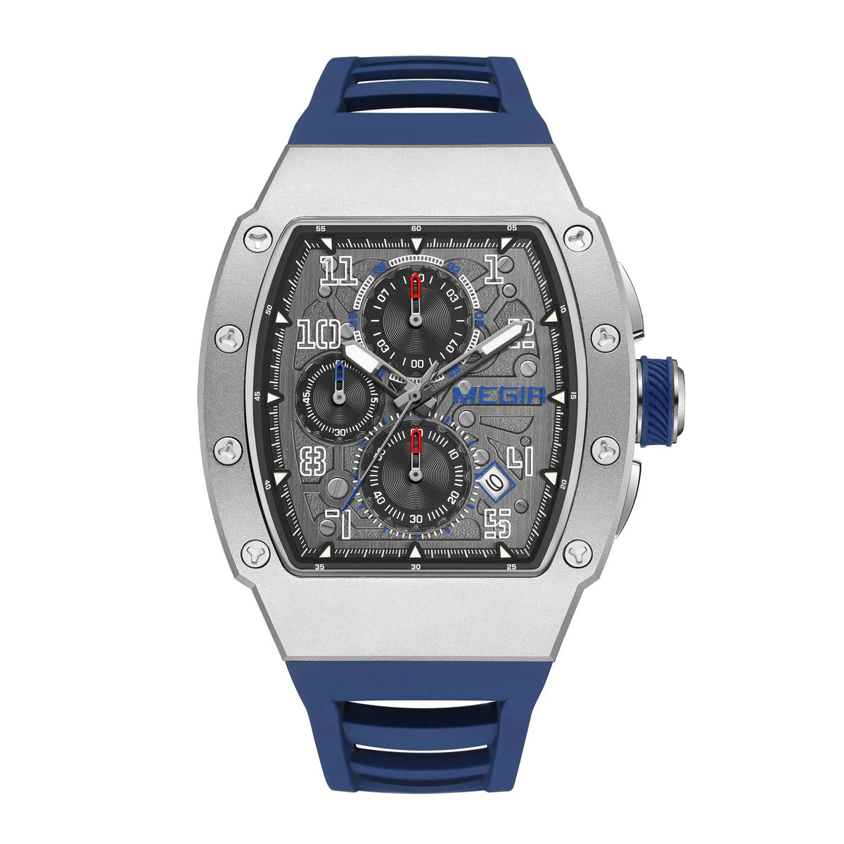 MEGIR Blue Luxury Sport Watch for Men Steel Case Waterproof Luminous Military Quartz Chronograph Auto Date Reloj Hombre 8411 by MEGIR WATCH GROUP