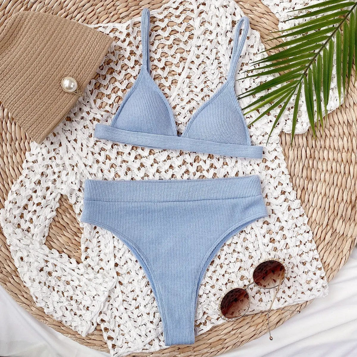 Spaghetti Strap Ribbed Bikini Set by Partner Label
