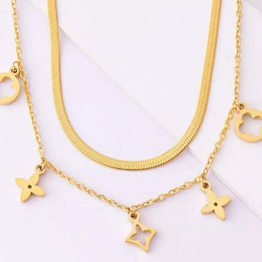 18K Gold-Plated Double Layered Charm Necklace by Partner Labels