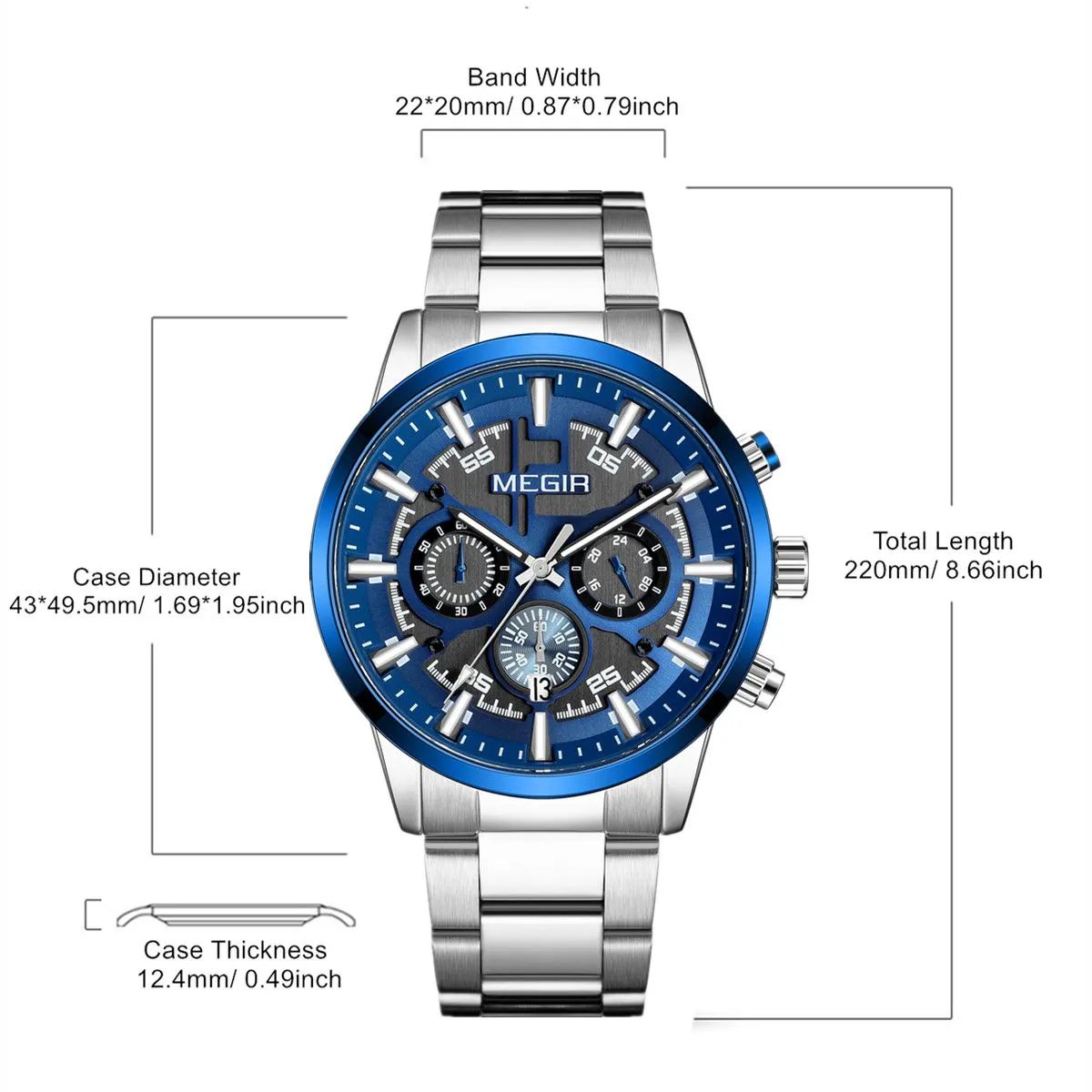 MEGIR Luxury Watch Mens Business Watches Calendar Stainless Steel Quartz Wrist Watch Clock Casual Chronograph Relogio Masculino 2220 by MEGIR WATCH GROUP