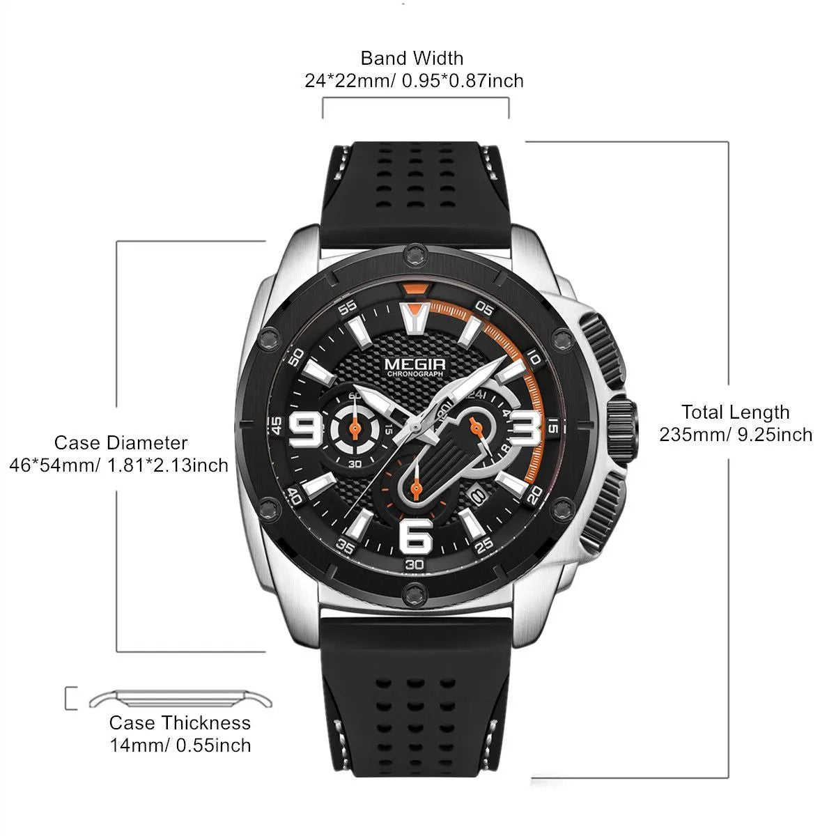 MEGIR Mens Watches Top Brand Luxury Silicone Sports Military Watch Waterproof Quartz Clock Men Chronograph Man Wristwatch 2147 by MEGIR WATCH GROUP