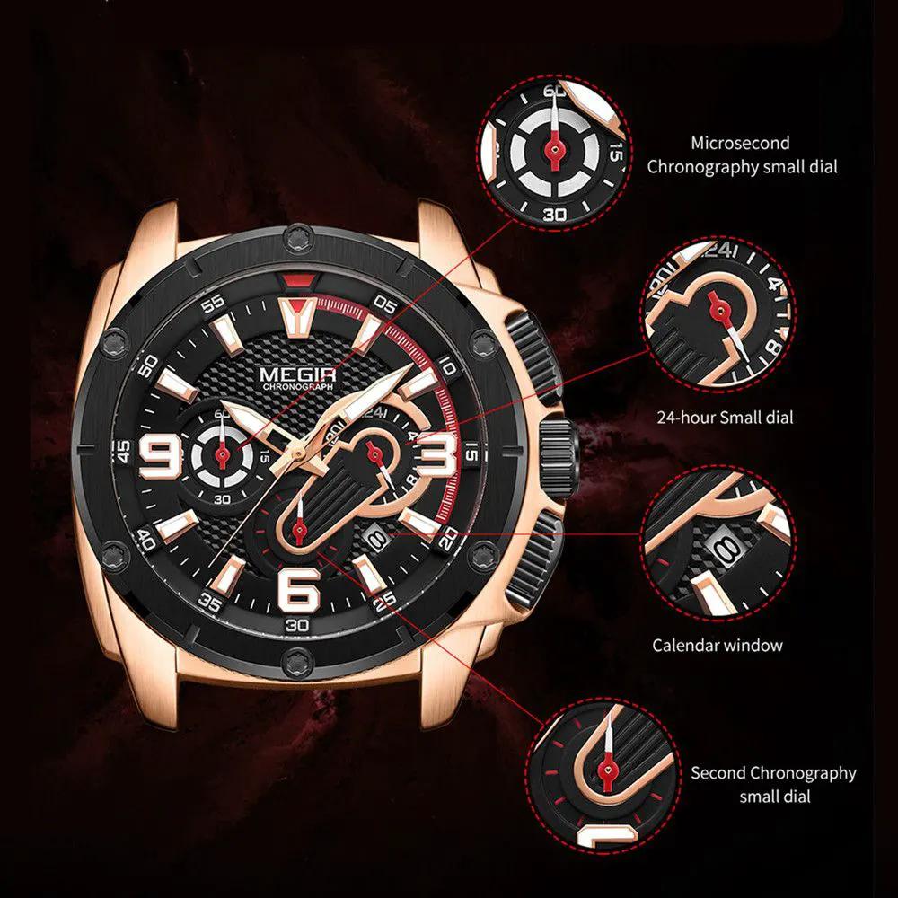 MEGIR Mens Watches Top Brand Luxury Silicone Sports Military Watch Waterproof Quartz Clock Men Chronograph Man Wristwatch 2147 by MEGIR WATCH GROUP