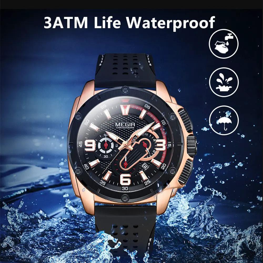 MEGIR Mens Watches Top Brand Luxury Silicone Sports Military Watch Waterproof Quartz Clock Men Chronograph Man Wristwatch 2147 by MEGIR WATCH GROUP