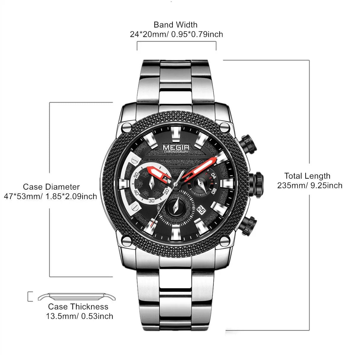 MEGIR Mens Watches Top Brand Luxury Business Wristwatch Waterproof Calendar Quartz Casual Clock Stainless Steel Man Chronograph 2134 by MEGIR WATCH GROUP