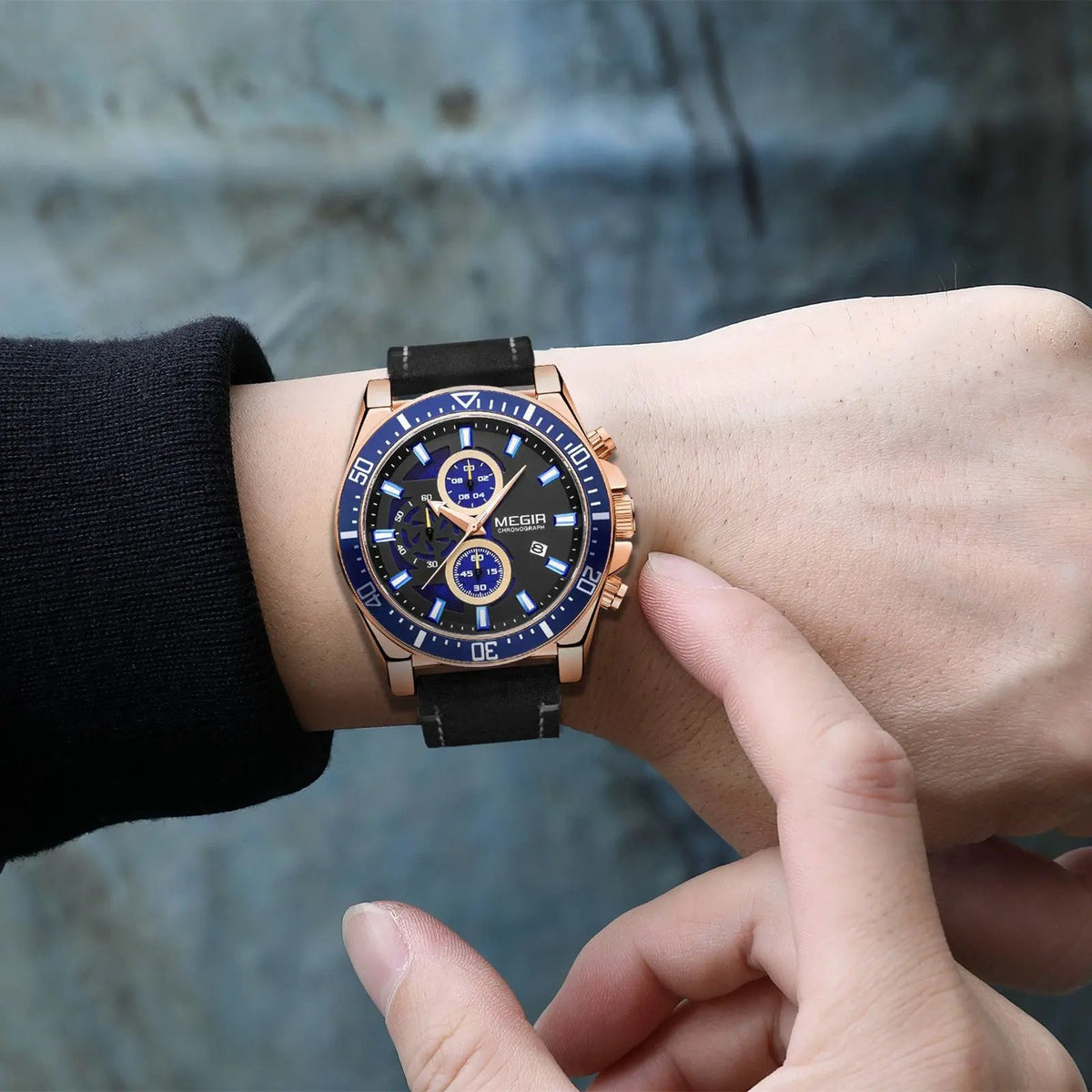 MEGIR Fashion Watches for Men Leather Strap Sport Military Wristwatch Man Quartz Watch Waterproof Chronograph with Calendar 2132 by MEGIR WATCH GROUP