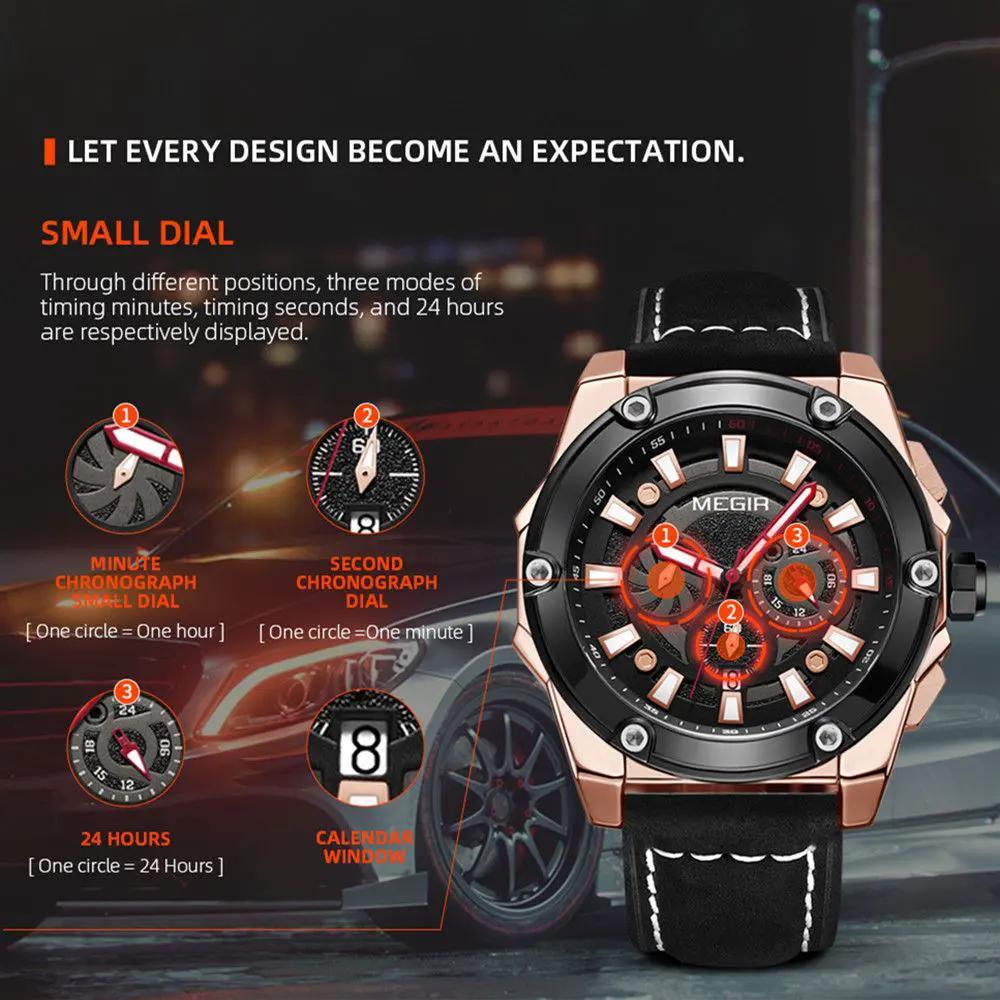 MEGIR Men's Watches Top Brand Luxury Casual Sports Wrist Watch Leather Strap Quartz Male Clock Chronograph Relogio Masculino 2122 by MEGIR WATCH GROUP