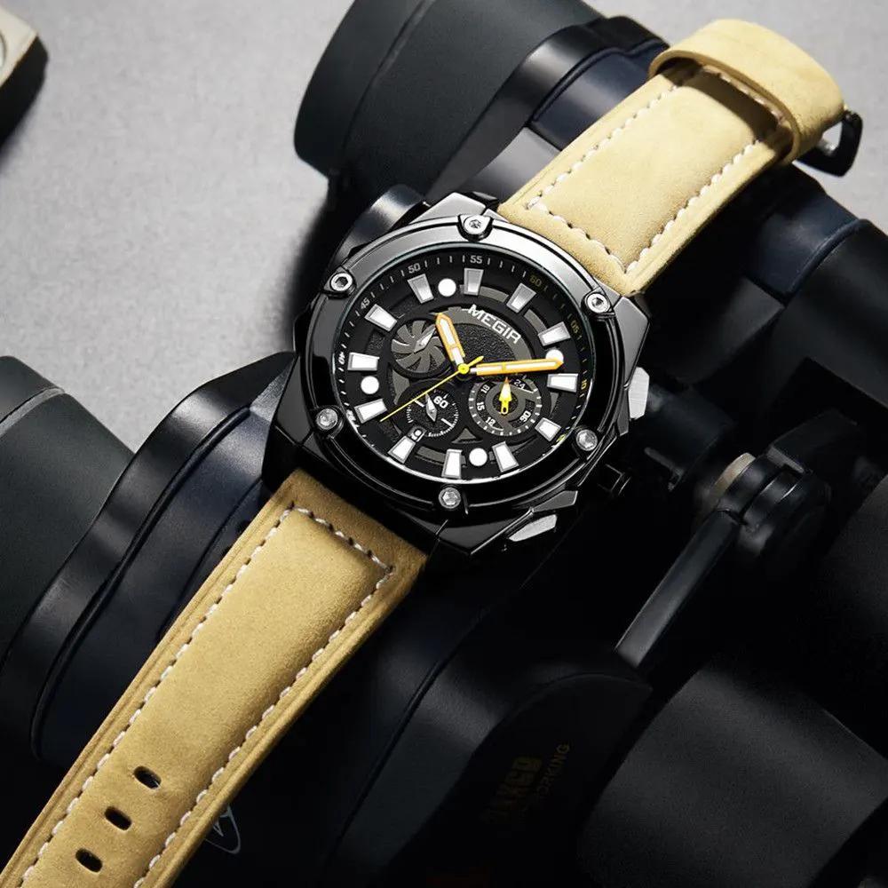 MEGIR Men's Watches Top Brand Luxury Casual Sports Wrist Watch Leather Strap Quartz Male Clock Chronograph Relogio Masculino 2122 by MEGIR WATCH GROUP