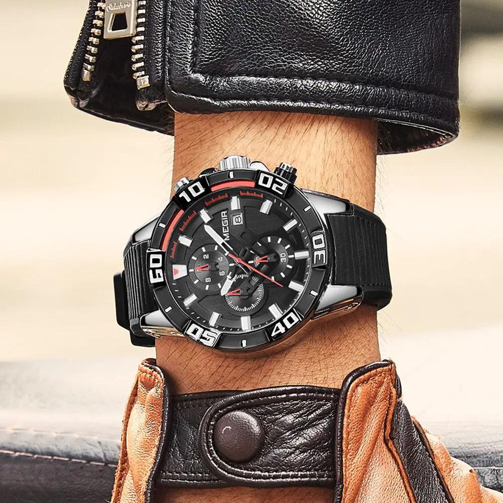 MEGIR Men Wristwatch Top Brand Luxury Silicone Strap Sport Watches Waterproof Luminous Quartz Clock Chronograph Reloj Hombre 2121 by MEGIR WATCH GROUP