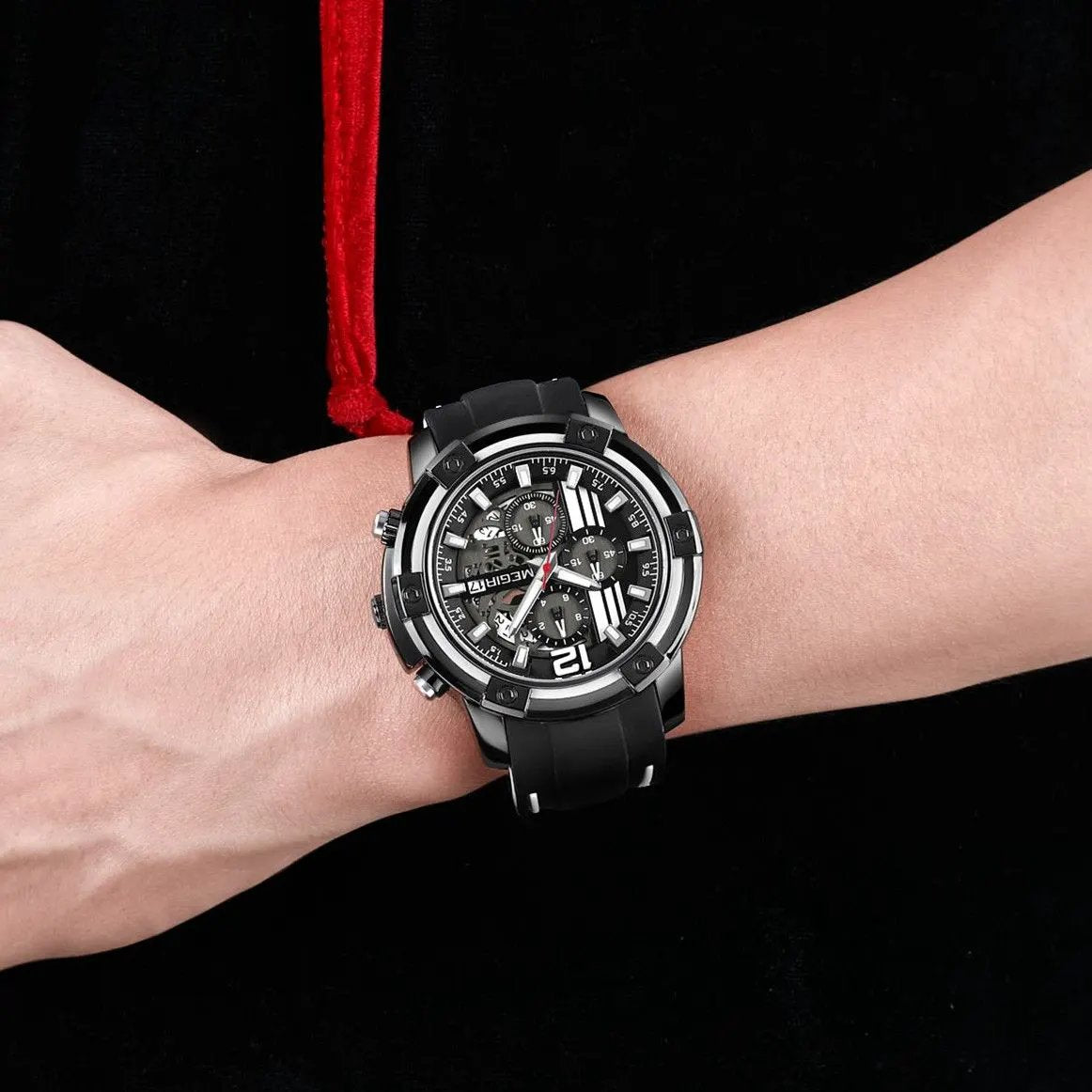 MEGIR Chronograph Mens Sport Watches with Silicone Band Big Dial Military Quartz Watch Men Clock Relogio Masculino Reloj Hombre 2097 by MEGIR WATCH GROUP