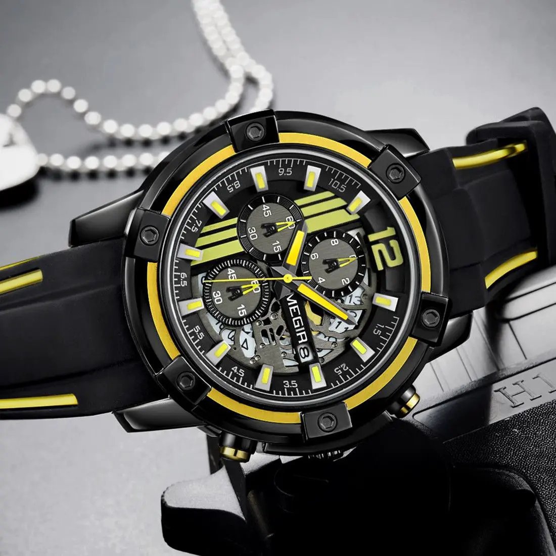 MEGIR Chronograph Mens Sport Watches with Silicone Band Big Dial Military Quartz Watch Men Clock Relogio Masculino Reloj Hombre 2097 by MEGIR WATCH GROUP