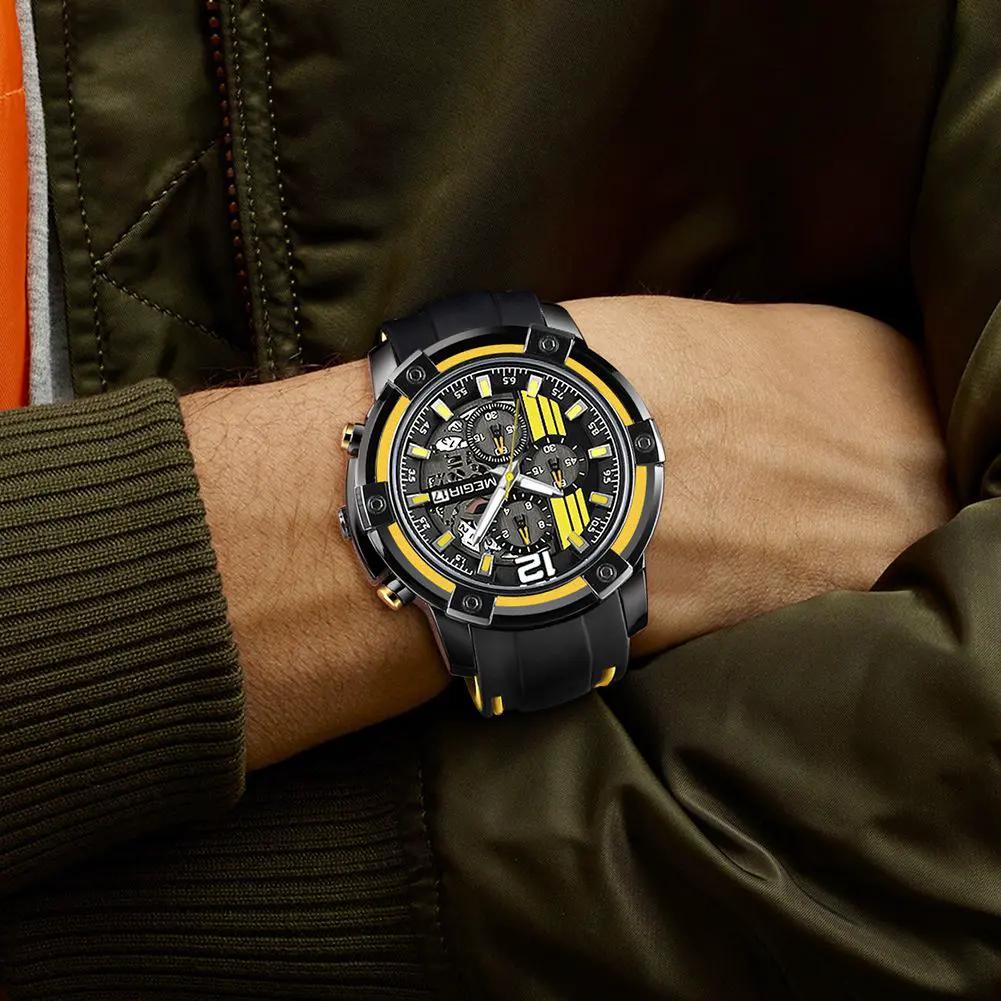 MEGIR Chronograph Mens Sport Watches with Silicone Band Big Dial Military Quartz Watch Men Clock Relogio Masculino Reloj Hombre 2097 by MEGIR WATCH GROUP