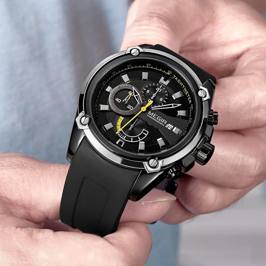 MEGIR Chronograph Luxury Brand Men Sports Watches Silicone Strap Quartz Casual Wristwatch Waterproof Calendar Reloj Hombre 2086 by MEGIR WATCH GROUP