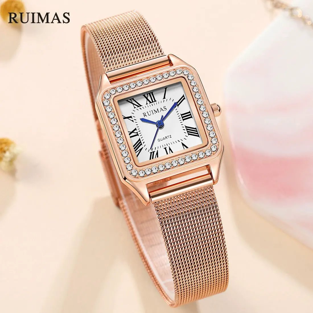 RUIMAS Fashion Stainless Steel Mesh Women Bracelet Watches Luxury Square Ladies Quartz Casual Wristwatches Female Dress Clock 336 by MEGIR WATCH GROUP