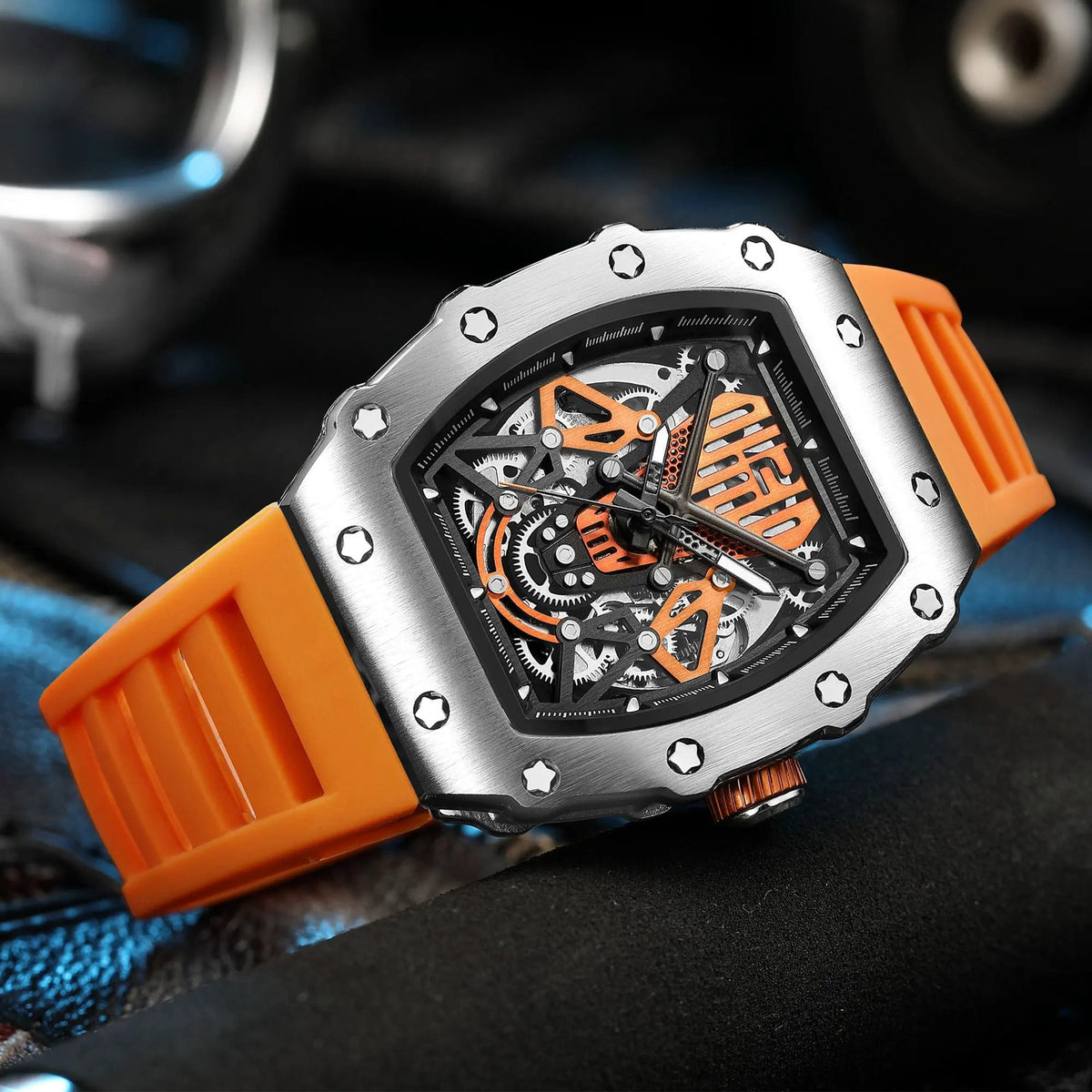 RUIMAS Luxury Watch Men Fashion Automatic Mechanical Watches Clock Silicone Strap Sport Casual Wristwatch Big Dial Reloj Hombre 341 by MEGIR WATCH GROUP