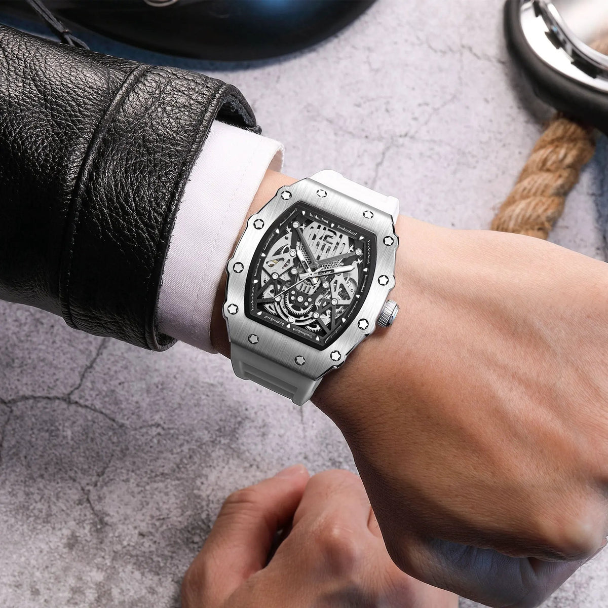 RUIMAS Luxury Watch Men Fashion Automatic Mechanical Watches Clock Silicone Strap Sport Casual Wristwatch Big Dial Reloj Hombre 341 by MEGIR WATCH GROUP