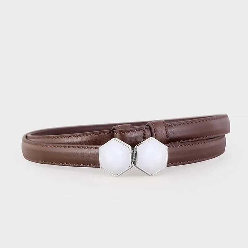 Leather Belt with Geometric Buckle by Trendsi